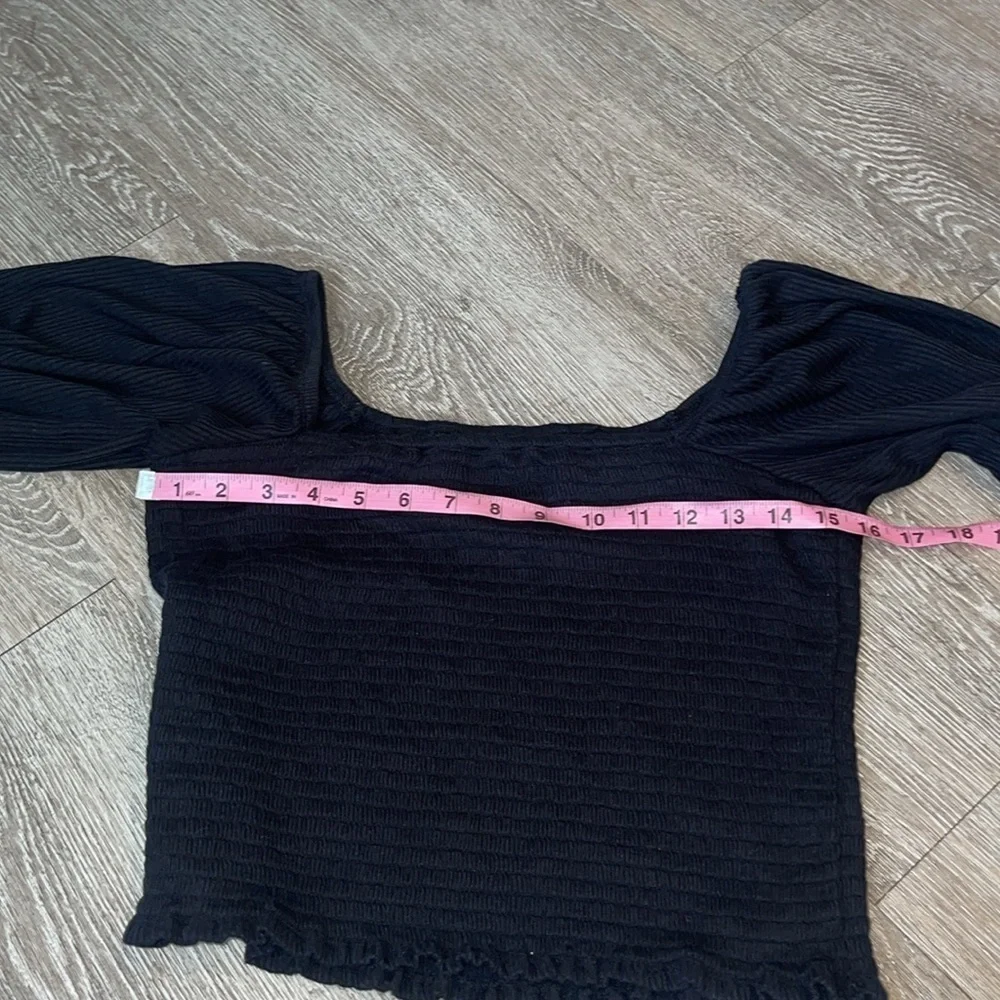 Anthropologie black size medium Smocked Crop Top blouse shirt - Picture 5 of 8